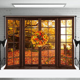 Aperturee - Aperturee Sunflower Wood Window Maple Forest Autumn Backdrop